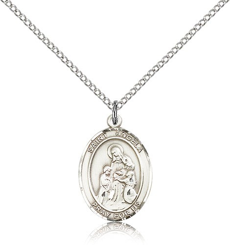 St. Angela Merici Medal, Sterling Silver, Medium - 18" 1.2mm Sterling Silver Chain + Clasp