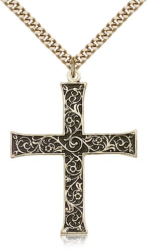 Cross Pendant, Gold Filled - 24" 2.4mm Gold Plated Endless Chain
