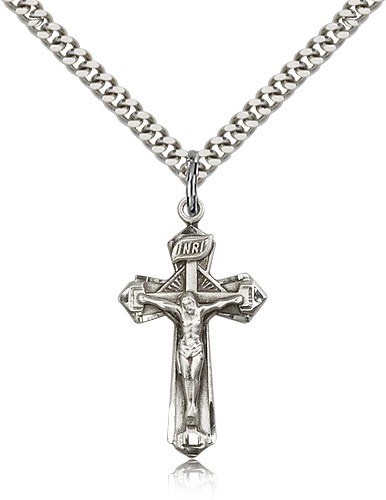 Crucifix Pendant, Sterling Silver - 24" 2.4mm Rhodium Plate Endless Chain