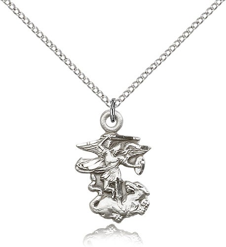 St. Michael the Archangel Medal, Sterling Silver - 18" 1.2mm Sterling Silver Chain + Clasp