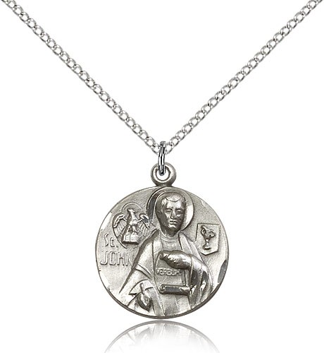 St. John the Evangelist Medal, Sterling Silver - 18" 1.2mm Sterling Silver Chain + Clasp