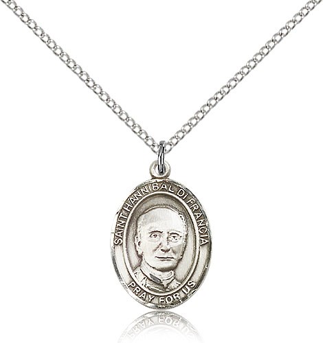 St. Hannibal Medal, Sterling Silver, Medium - 18" 1.2mm Sterling Silver Chain + Clasp