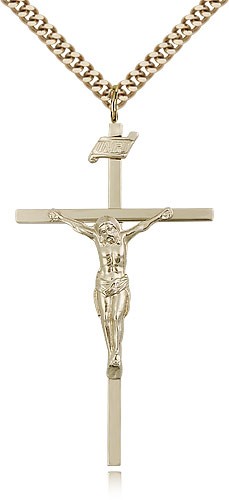 Crucifix Pendant, Gold Filled - 24" 2.4mm Gold Plated Endless Chain