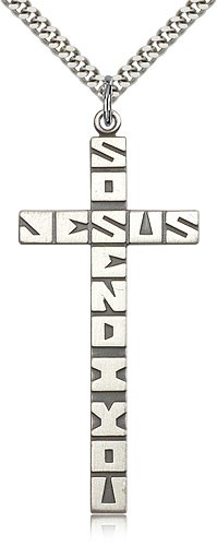 Cross Pendant, Sterling Silver - 24" 2.4mm Rhodium Plate Endless Chain