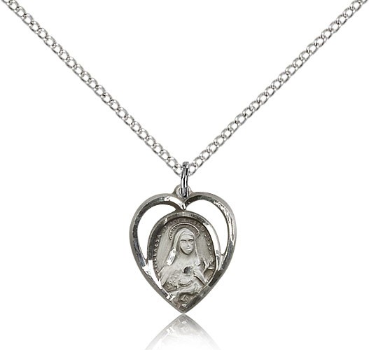 St. Theresa Medal, Sterling Silver - 18" 1.2mm Sterling Silver Chain + Clasp
