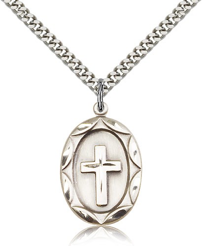 Cross Pendant, Sterling Silver - 24" 2.4mm Rhodium Plate Endless Chain