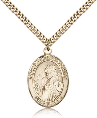 St. Finnian of Clonard Medal, Gold Filled, Large - 24" 2.4mm Gold Plated Chain + Clasp