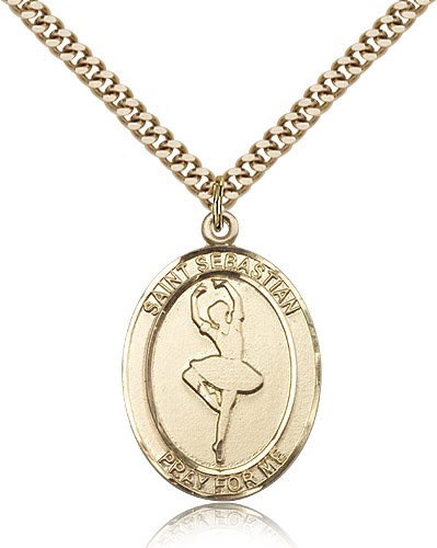 St. Sebastian Dance Medal, Gold Filled, Large - 24" 2.4mm Gold Plated Chain + Clasp