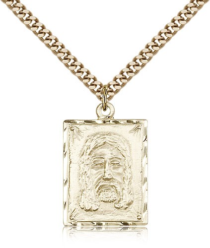 Holy Face Medal, Gold Filled - 24" 2.4mm Gold Plated Endless Chain