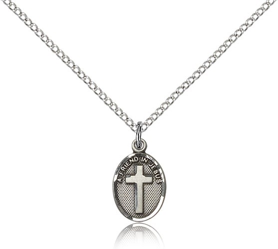 Friend In Jesus Cross Pendant, Sterling Silver - 18" 1.2mm Sterling Silver Chain + Clasp