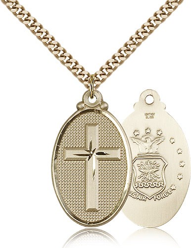 Army Cross Pendant, Gold Filled - 24" 2.4mm Gold Plated Endless Chain