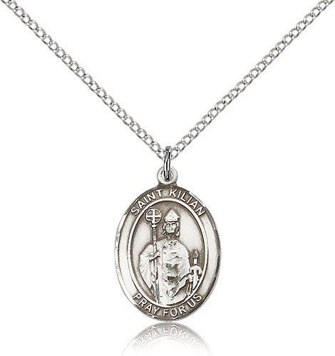St. Kilian Medal, Sterling Silver, Medium - 18" 1.2mm Sterling Silver Chain + Clasp