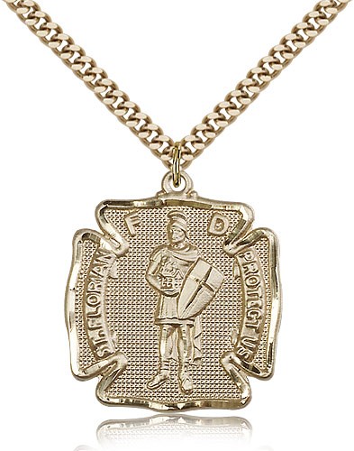 St. Florian Medal, Gold Filled - 24" 2.4mm Gold Plated Endless Chain