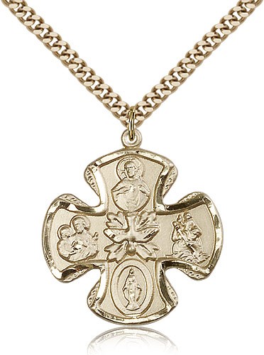 5 Way Cross Pendant, Gold Filled - 24" 2.4mm Gold Plated Endless Chain