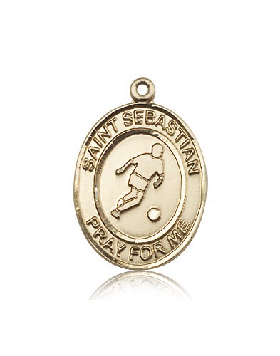 St. Sebastian Soccer Medal, 14 Karat Gold, Large - 14 KT Yellow Gold