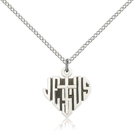 Heart of Jesus Cross Pendant, Sterling Silver - 18" 1.2mm Sterling Silver Chain + Clasp