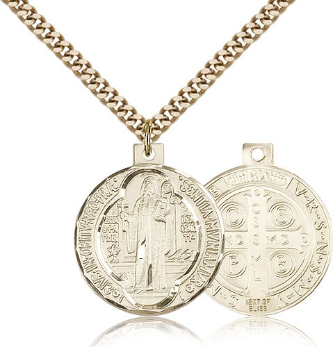 St. Benedict Medal, Gold Filled - 24" 2.4mm Gold Plated Endless Chain