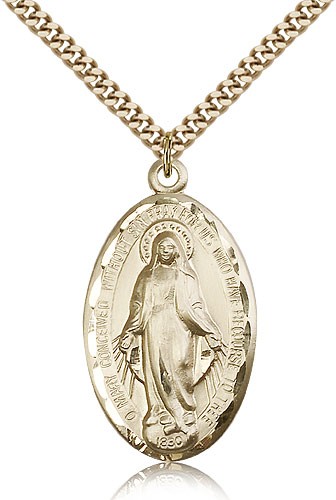 Miraculous Medal, Gold Filled - 24" 2.4mm Gold Plated Endless Chain