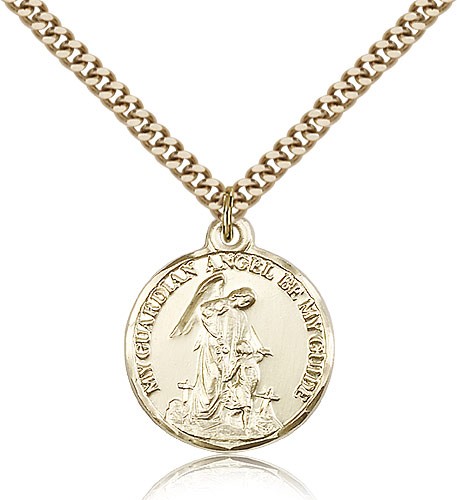 Guardian Angel Medal, Gold Filled - 24" 2.4mm Gold Plated Endless Chain