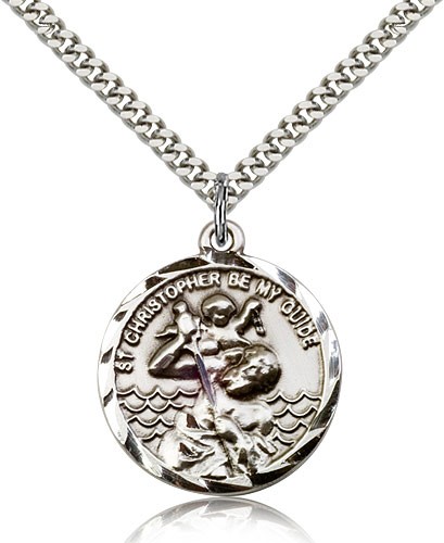 St. Christopher Medal, Sterling Silver - 24" 2.4mm Rhodium Plate Endless Chain
