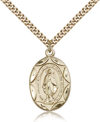 Miraculous Medal, Gold Filled - 24" 2.4mm Gold Plated Endless Chain