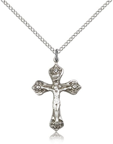 Crucifix Pendant, Sterling Silver - 18" 1.2mm Sterling Silver Chain + Clasp