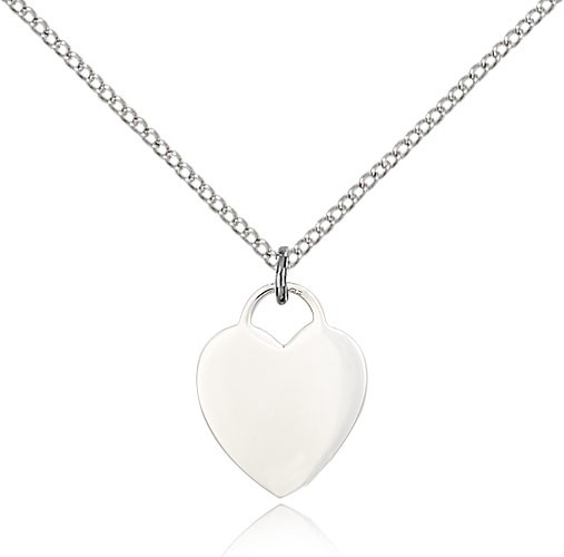 Heart Medal, Sterling Silver - 18" 1.2mm Sterling Silver Chain + Clasp
