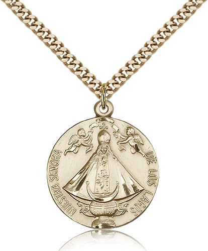 Senora De Los Lagos Medal, Gold Filled - 24" 2.4mm Gold Plated Endless Chain
