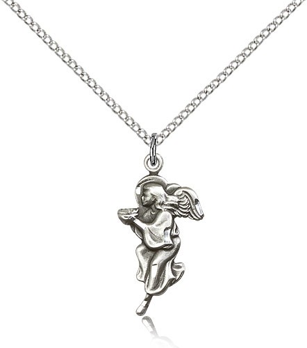 Guardian Angel Medal, Sterling Silver - 18" 1.2mm Sterling Silver Chain + Clasp