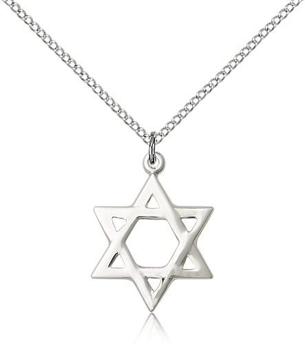 Star of David Medal, Sterling Silver - 18" 1.2mm Sterling Silver Chain + Clasp