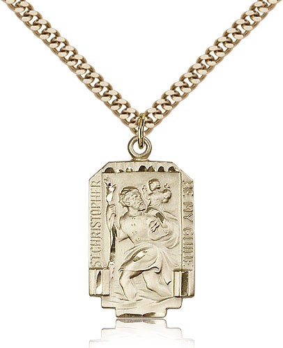 St. Christopher Medal, Gold Filled - 24" 2.4mm Gold Plated Endless Chain