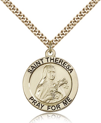 St. Theresa Medal, Gold Filled - 24" 2.4mm Gold Plated Endless Chain