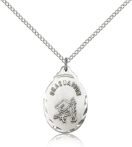 Graduate Medal, Sterling Silver - 18" 1.2mm Sterling Silver Chain + Clasp