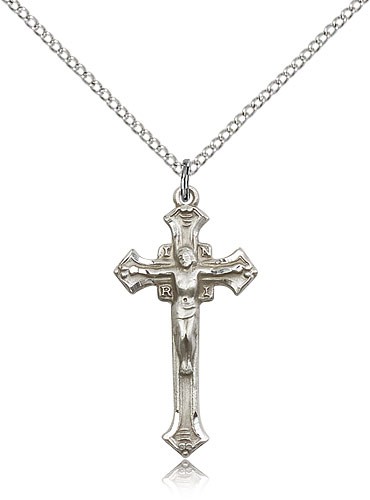 Crucifix Pendant, Sterling Silver - 18" 1.2mm Sterling Silver Chain + Clasp