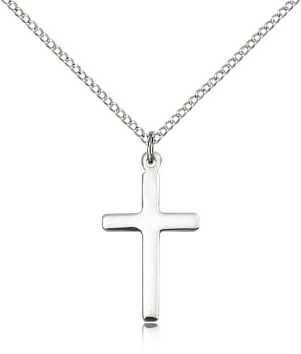 Cross Pendant, Sterling Silver - 18" 1.2mm Sterling Silver Chain + Clasp