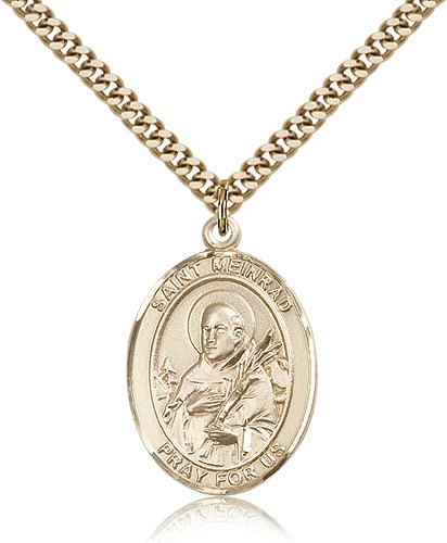 St. Meinrad of Einsideln Medal, Gold Filled, Large - 24" 2.4mm Gold Plated Chain + Clasp