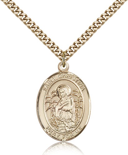 St. Christina the Astonishing Medal, Gold Filled, Large - 24" 2.4mm Gold Plated Chain + Clasp