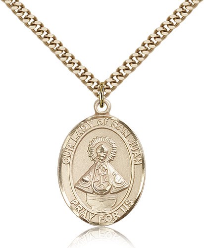 Our Lady of San Juan Medal, Gold Filled, Large - 24" 2.4mm Gold Plated Chain + Clasp