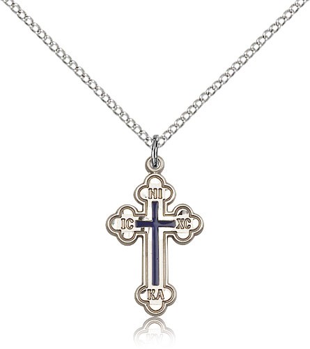 Russian Cross Pendant, Sterling Silver - 18" 1.2mm Sterling Silver Chain + Clasp