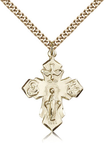 4 Way Cross Pendant, Gold Filled - 24" 2.4mm Gold Plated Endless Chain