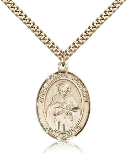 St. Gabriel Possenti Medal, Gold Filled, Large - 24" 2.4mm Gold Plated Chain + Clasp