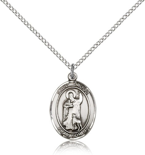 St. Drogo Medal, Sterling Silver, Medium - 18" 1.2mm Sterling Silver Chain + Clasp