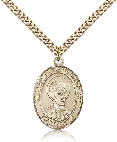St. Louis Marie De Montfort Medal, Gold Filled, Large - 24" 2.4mm Gold Plated Chain + Clasp