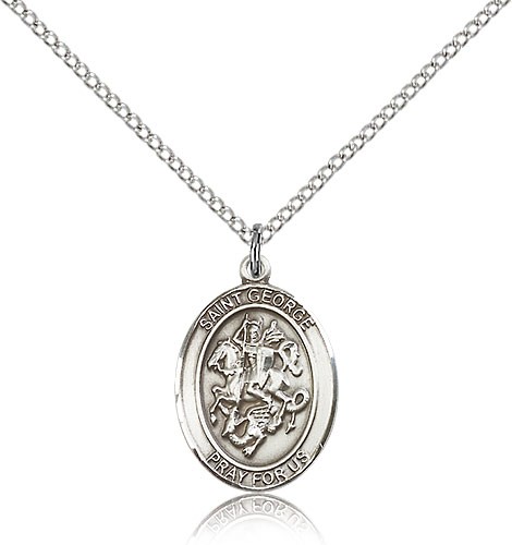 St. George Medal, Sterling Silver, Medium - 18" 1.2mm Sterling Silver Chain + Clasp