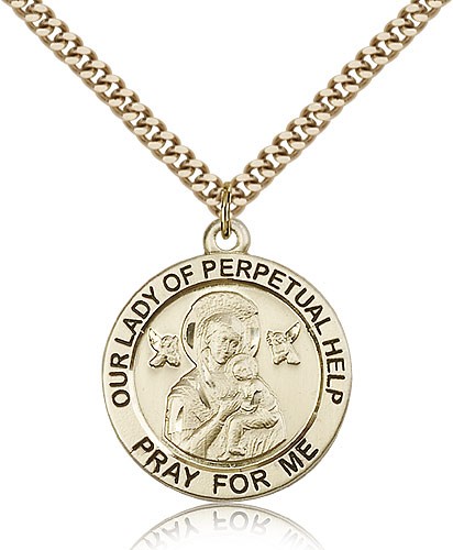 Our Lady of Perpetual Help Medal, Gold Filled - 24" 2.4mm Gold Plated Endless Chain