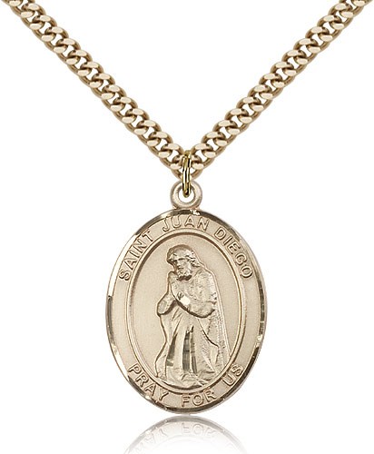 St. Juan Diego Medal, Gold Filled, Large - 24" 2.4mm Gold Plated Chain + Clasp