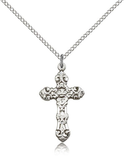 Cross Pendant, Sterling Silver - 18" 1.2mm Sterling Silver Chain + Clasp