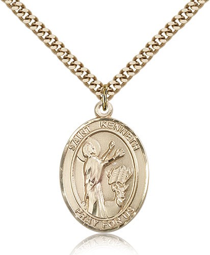 St. Kenneth Medal, Gold Filled, Large - 24" 2.4mm Gold Plated Chain + Clasp