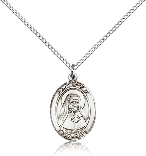 St. Louise De Marillac Medal, Sterling Silver, Medium - 18" 1.2mm Sterling Silver Chain + Clasp