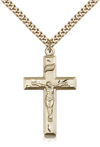 Crucifix Pendant, Gold Filled - 24" 2.4mm Gold Plated Endless Chain